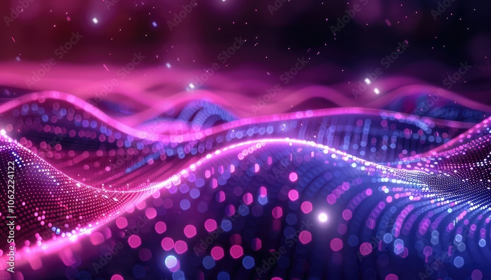 Abstract Pink and Blue Wavy Pattern with Glowing Lights