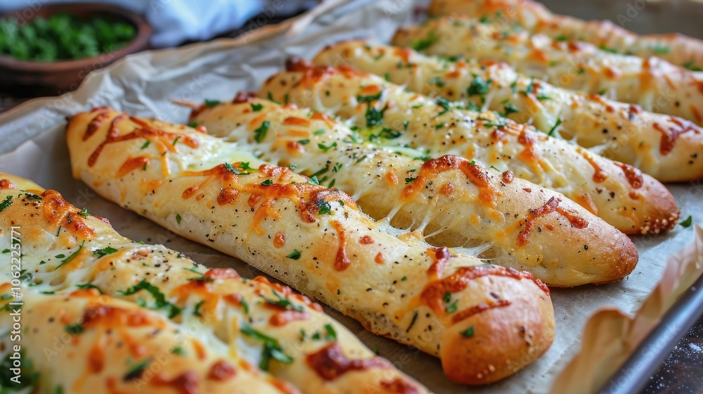 Baked cheese and garlic breadsticks. Baked cheese and garlic breadsticks.