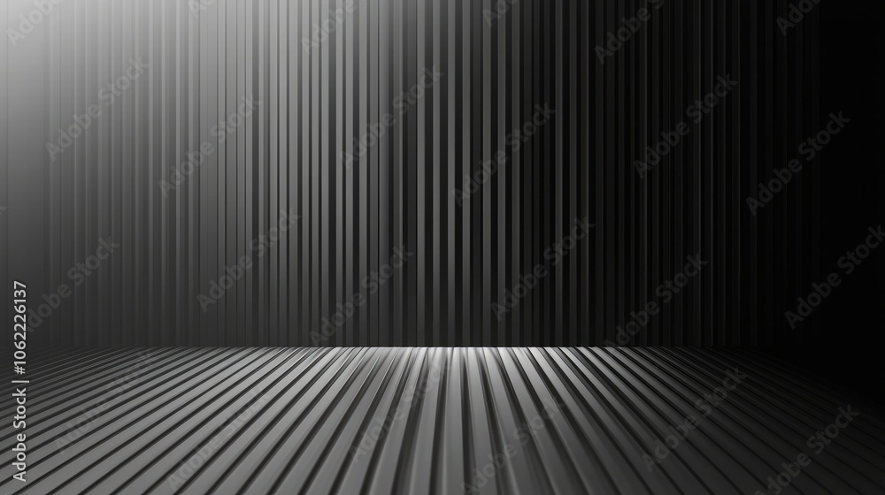 Ribbed glass background in black and white gradient with a refraction effect rendered corrugated wall with reflective overlay Ribbed glass background in black and white gradient with a refraction effect rendered corrugated wall with reflective overlay