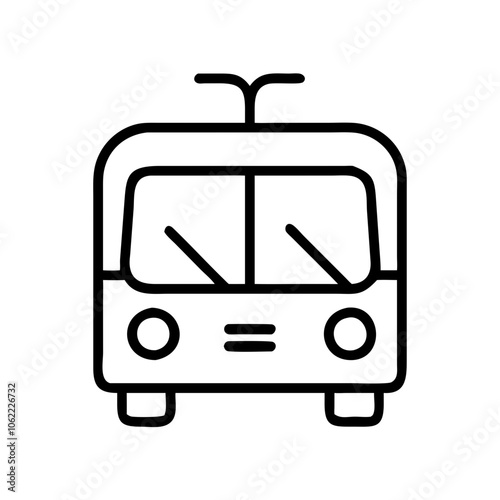 Minimalist icon of public transportation, black outline, modern design featuring a bus