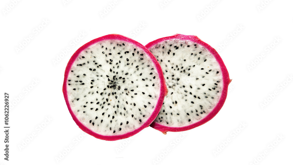 Slices of a pitaya or pitahaya fruit isolated on white background Slices of a pitaya or pitahaya fruit isolated on white background