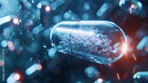 Medical Capsule and Biological Concept Background, 3D Rendering