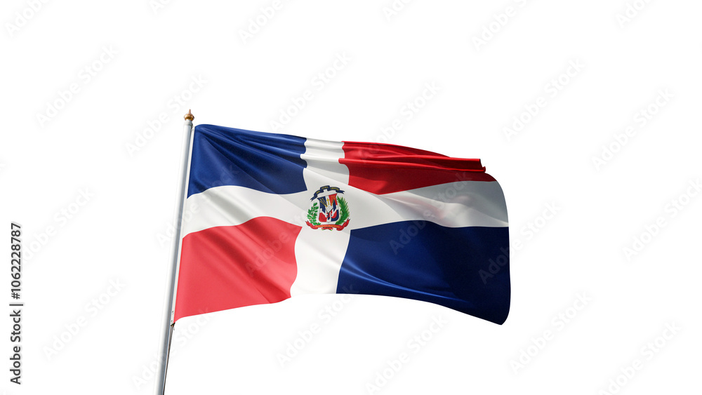 Fototapeta premium Flag of dominican republic with no background, transparent png, flag on a flag pole waving in the wind, national symbol of dominican republic, country in north america, picture of a flag