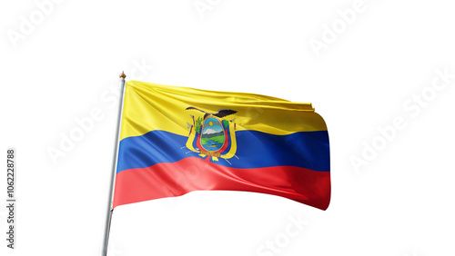 Fotografie Flag of ecuador with no background, transparent png, flag on a flag pole waving