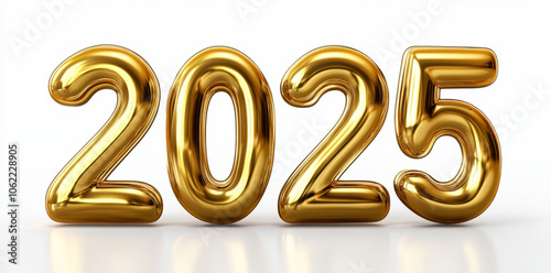  golden text 2025 isolated on a white background