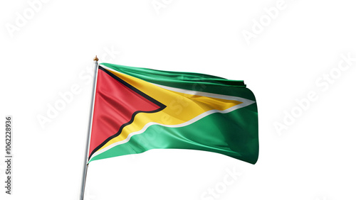 Flag of guyana with no background, transparent png, flag on a flag pole waving in the wind, national symbol of guyana, country in south america, picture of a flag photo