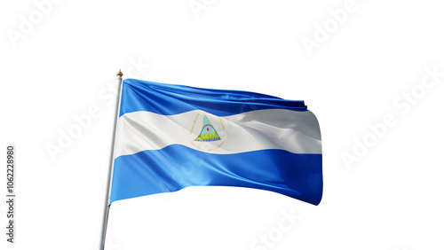 Bild auf Leinwand Flag of nicaragua with no background, transparent png, flag on a flag pole wavin
