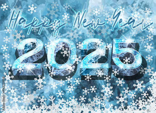 Happy New year 2025. Frosty  greeting card, vector illustration