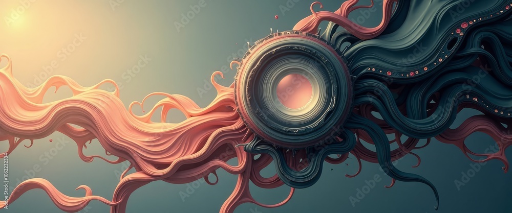 Fototapeta premium A colorful, abstract image of a spiral with a pink and blue center. The image has a futuristic, sci-fi vibe to it