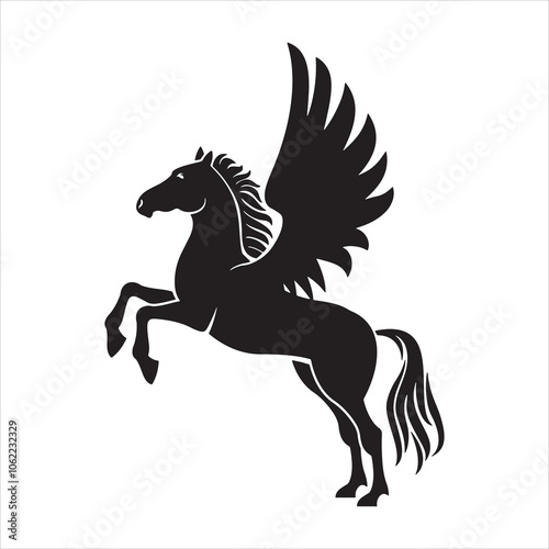 Pegasus black and white sketch art silhouette illustration vector