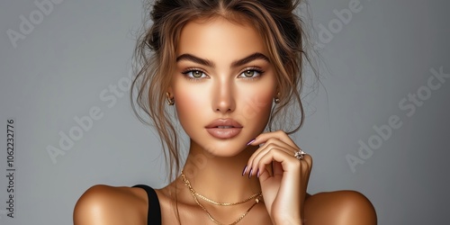 Portrait of a stylish woman wearing gold jewelry
