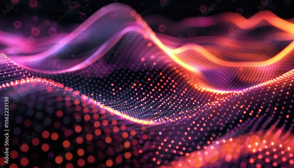 Abstract Wavy Pattern with Glowing Red and Pink Circles Abstract Wavy Pattern with Glowing Red and Pink Circles