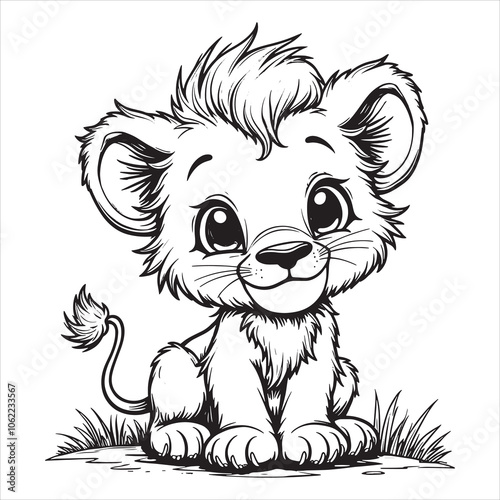 ute lion drawing outline coloring page for kids illustration vector