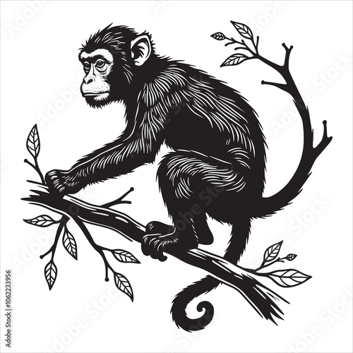 Old monkey sketch art outline coloring page for kids illustration vector