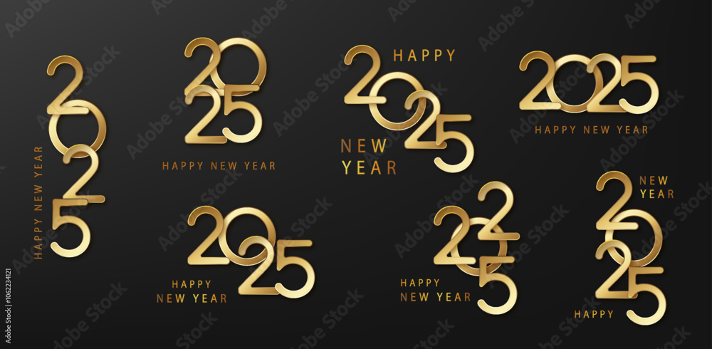 Set of 2025 New Year gold numbers for greeting cards, banners or posters vector illustration Set of 2025 New Year gold numbers for greeting cards, banners or posters vector illustration