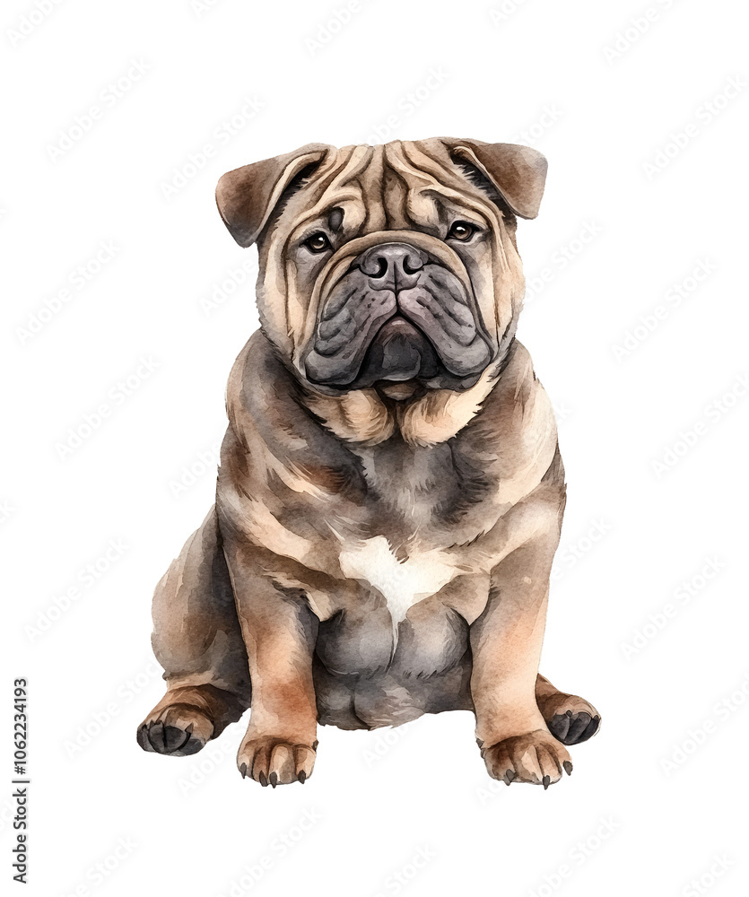 SHARPEI dog, watercolor clipart illustration with isolated background. SHARPEI dog, watercolor clipart illustration with isolated background.