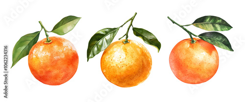 Sicilian orange, watercolor clipart illustration with isolated background.