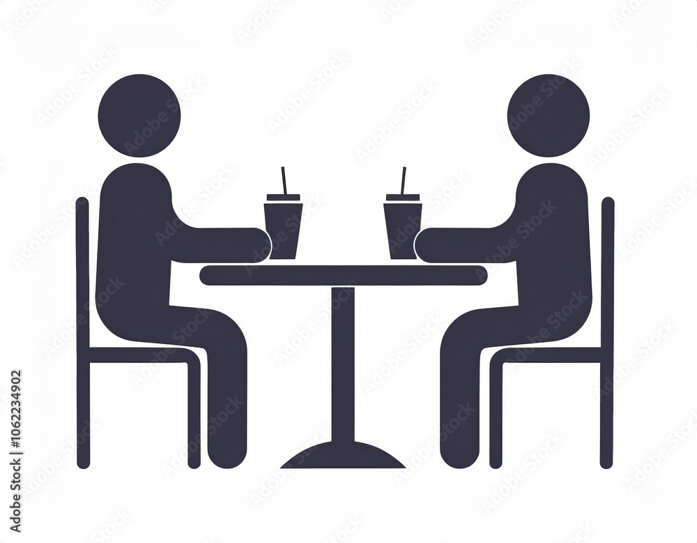 Icon of two individuals savoring drinks at a cafe table, symbolizing a relaxed dining or gathering ambiance Icon of two individuals savoring drinks at a cafe table, symbolizing a relaxed dining or gathering ambiance