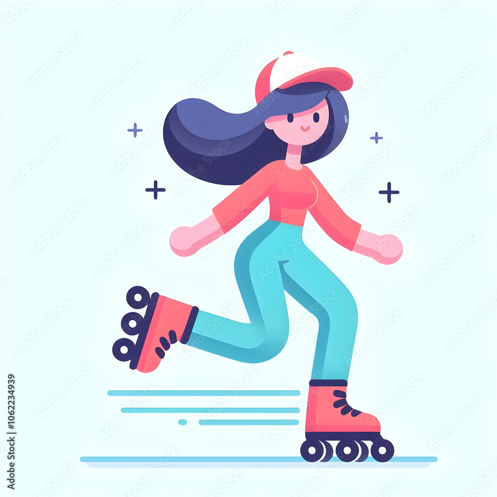 Happy girl roller skating, enjoying urban sports and promoting a healthy lifestyle Happy girl roller skating, enjoying urban sports and promoting a healthy lifestyle