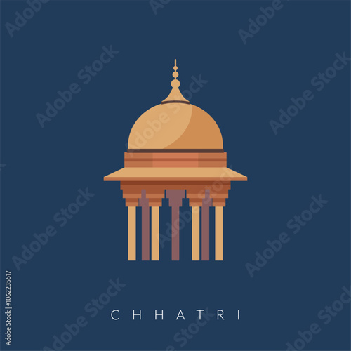 Chhatri - Semi-open, Elevated, Dome-Shaped Pavilions Elements - Stock Illustration