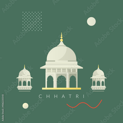 Chhatri - Semi-open, Elevated, Dome-Shaped Pavilions Elements - Stock Illustration