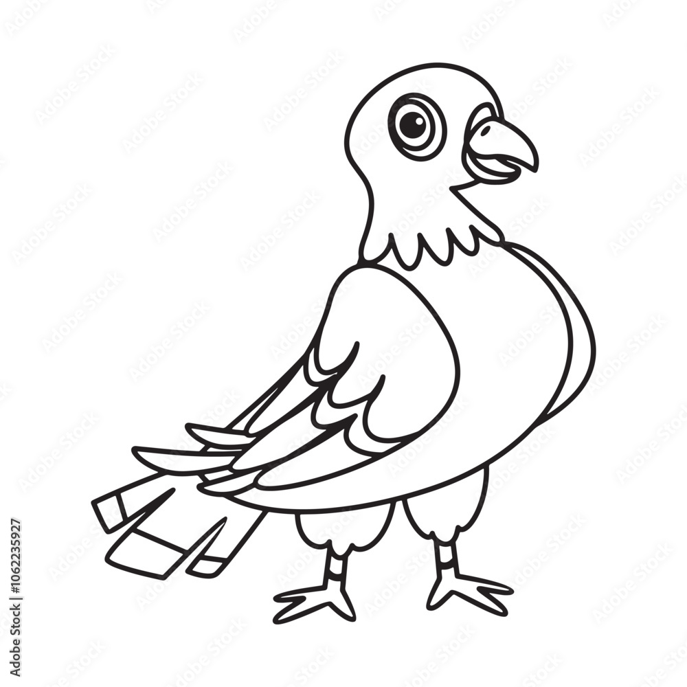 Obraz premium Cute pigeon drawing outline coloring page for kids illustration
