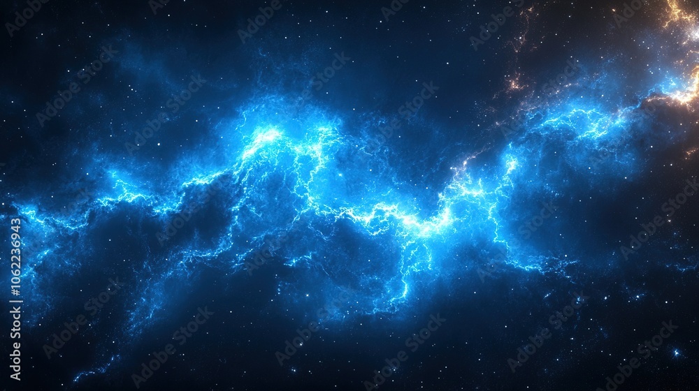 Fototapeta premium Energetic blue lightning bolts against a dark sky background