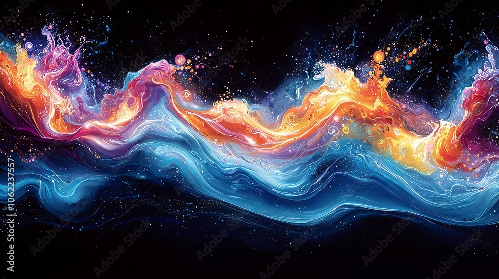 Vibrant Abstract Waves of Colorful Fluid Art on Black Background Vibrant Abstract Waves of Colorful Fluid Art on Black Background