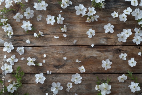 Delicate White Flower Arrangement on Rustic Wood