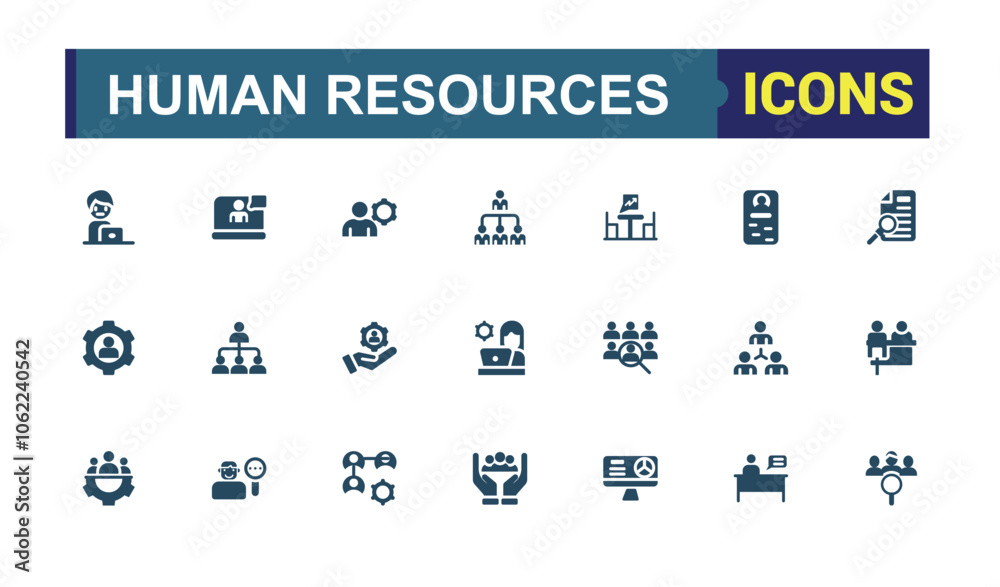 Human resources icons set in solid style. Containing employee, work, business, industry, hr, cycle economy. Filled concept icon. Simple flat vector. Human resources icons set in solid style. Containing employee, work, business, industry, hr, cycle economy. Filled concept icon. Simple flat vector.