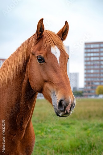 An afternoon portrait of a horse in a paddock