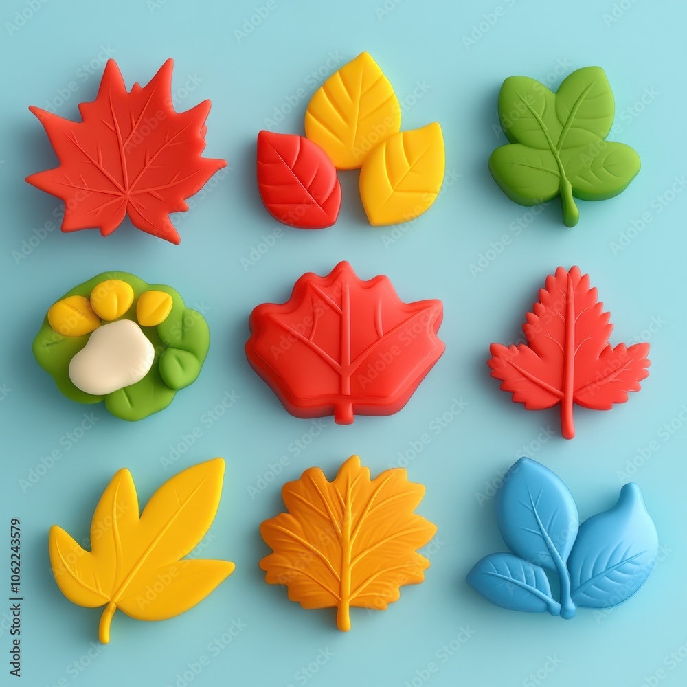 Obraz premium Autumn Leaves: Vibrant Colors and Shapes in Minimalist Layout