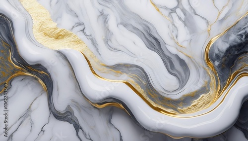 Abstract white and silver marble liquid texture with gold splashes, luxury background