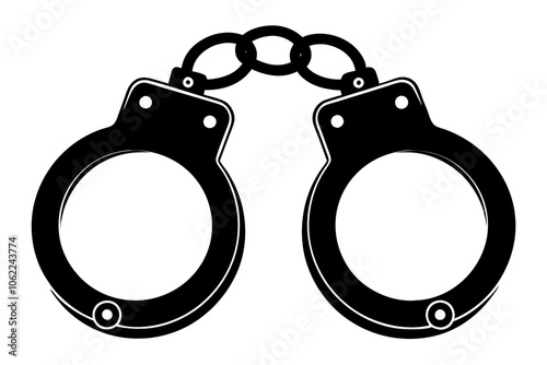 Handcuffs or hand restraints for criminals flat vector icon for law enforcement apps and websites,Vector black police handcuffs. Isolated on white background,Metal handcuffs for detaining criminals.