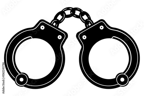 Handcuffs or hand restraints for criminals flat vector icon for law enforcement apps and websites,Vector black police handcuffs. Isolated on white background,Metal handcuffs for detaining criminals.