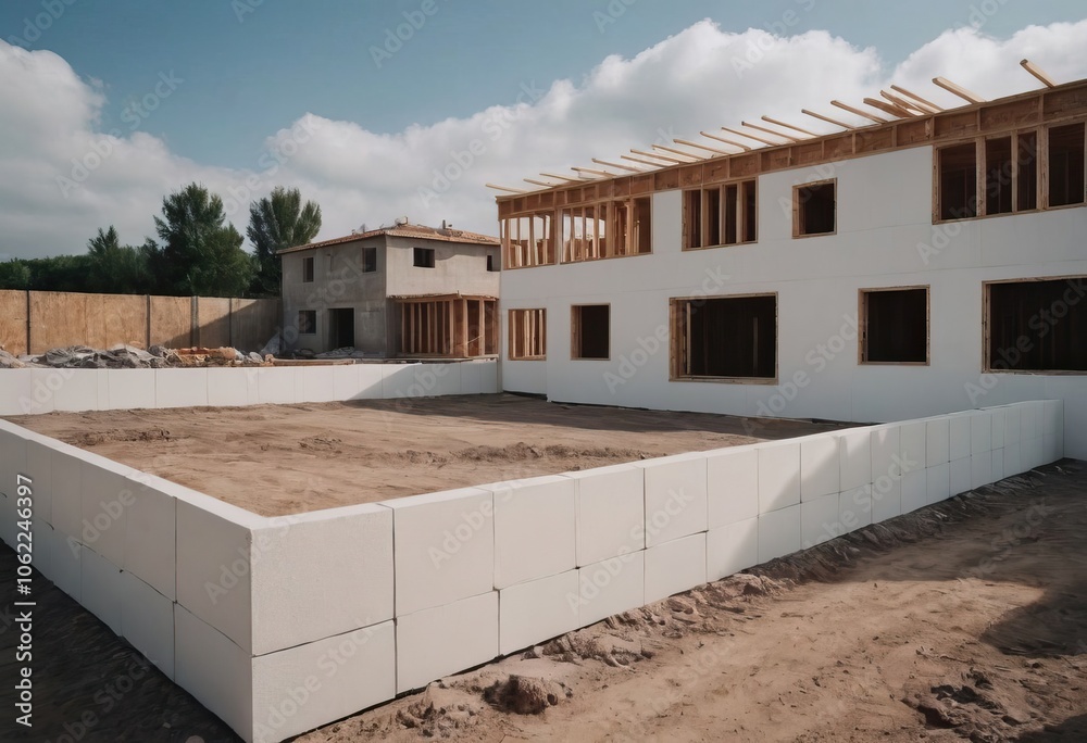 A house that is currently under construction using wooden frames A house that is currently under construction using wooden frames