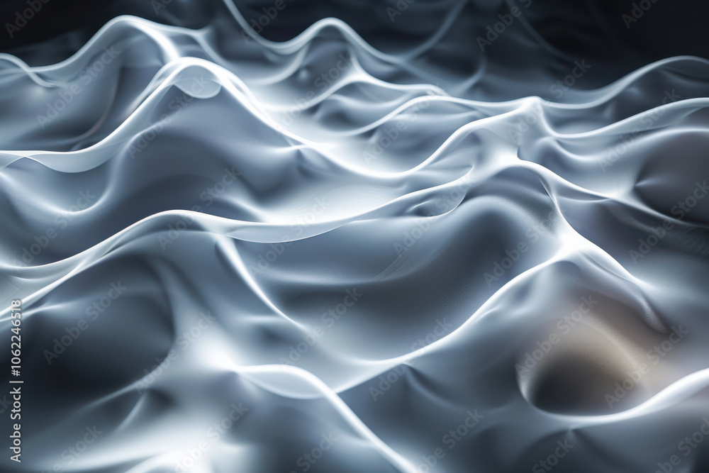 Obraz premium close up horizontal illustration of a glowing white wavy abstract 3d background