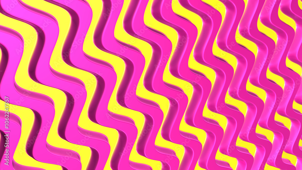Abstract Pink and Yellow Candy Stripes Waves Background.