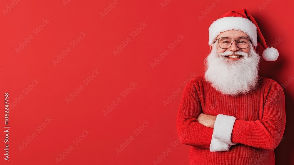 Santa Claus having fun on vibrant red background; use festive palette Santa Claus having fun on vibrant red background; use festive palette