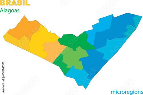 Map of the territory of the state of Alagoas with divisions by highlighted microregions, vector with simple lines of political divisions photo