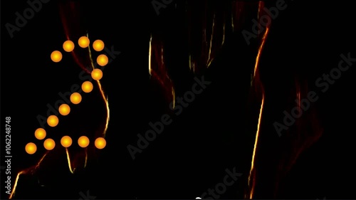 The inscription 2025, appearing on a black background with orange sparks. New Year. New Year's motive. Video art graphics.
