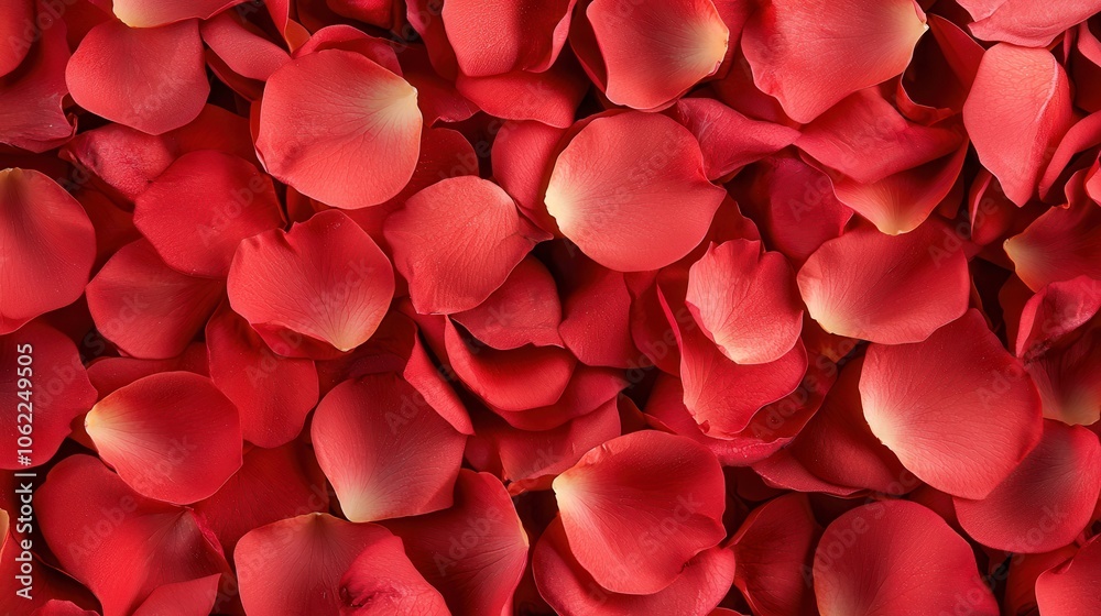Vibrant red rose petals create romantic and soft atmosphere Vibrant red rose petals create romantic and soft atmosphere