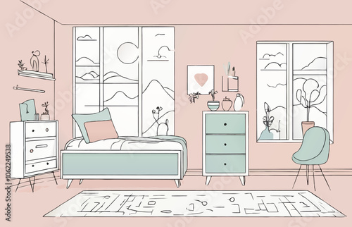 sleeping room pastel vector