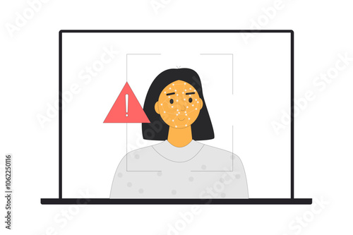 Deepfake isolated on white background. Facial Recognition System. Vector hand drawn flat outline illustration
