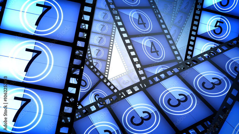 Obraz premium Abstract Film Reels with Film Leader countdown Background.