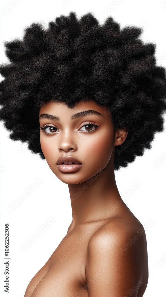 A beautiful young Black woman with a stunning afro hairstyle and natural makeup, exuding confidence and grace. A beautiful young Black woman with a stunning afro hairstyle and natural makeup, exuding confidence and grace.