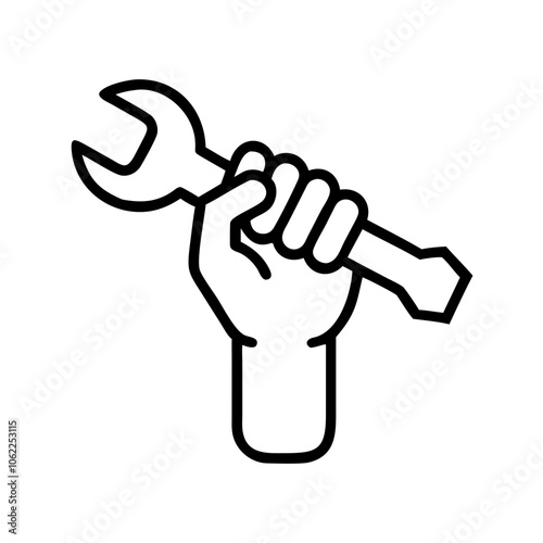 Hand holding a wrench icon in a minimalistic design
