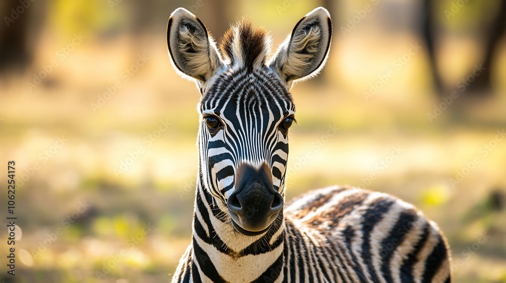 Naklejka premium Close-up portrait of a zebra with its head tilted in a curious manner, staring directly at the camera.