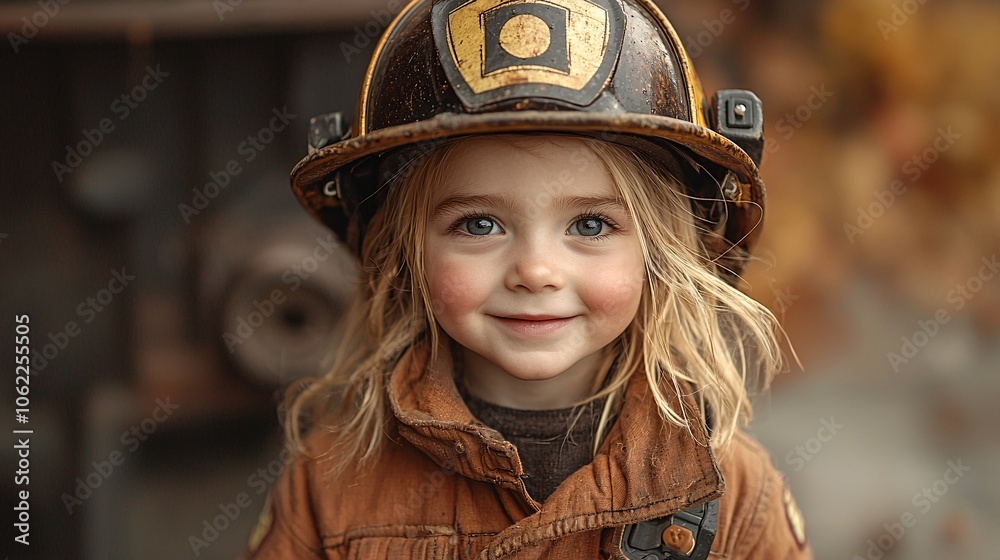 Confident Young Child in Firefighter Uniform Pursuing Dream Job