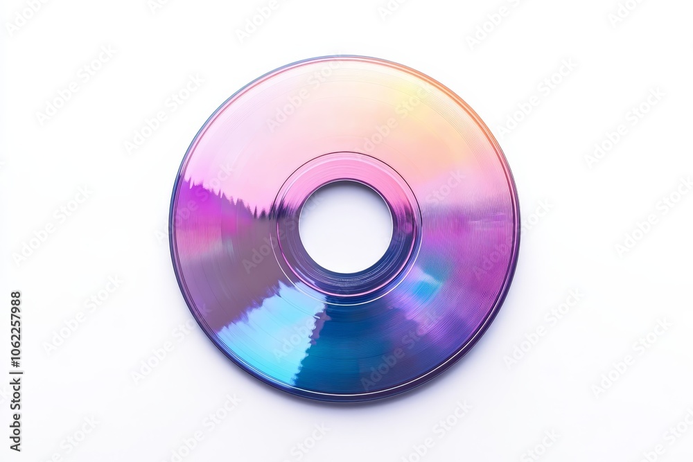 Colorful CD with a shiny surface on a white background, symbolizing nostalgia, technology, data storage, music, and the past. Colorful CD with a shiny surface on a white background, symbolizing nostalgia, technology, data storage, music, and the past.